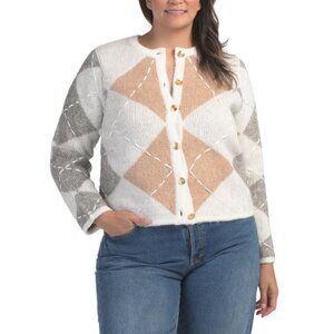 ENDLESS ROSE White Plus Argyle Sweater Cardigan